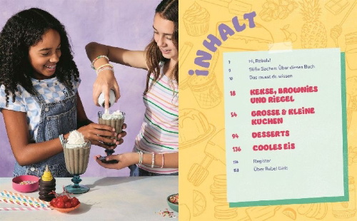 Buchcover und Innenansicht für das Buch: Rebel Girls - das Original. Cookbook for Rebel Girls Sweet