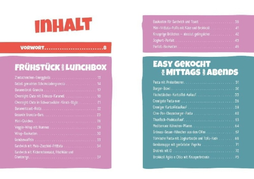 Buchcover und Innenansicht für das Buch: Back to School - Das Kochbuch für Teenies