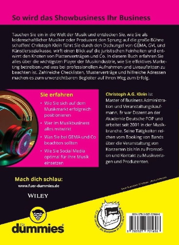 Buchcover und Innenansicht für das Buch: Erfolgreich im Musikbusiness für Dummies