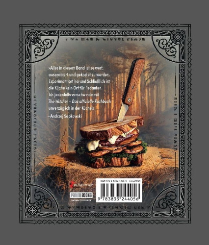 Buchcover und Innenansicht für das Buch: The Witcher Official Cookbook: Provisions, Fare, and Culinary Tales from Travels Across the Continent