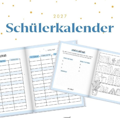 Buchcover und Innenansicht für das Buch: Schülerkalender 2026 / 2027 Good Vibes Only