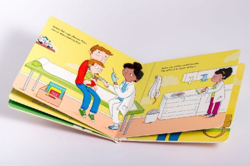 Buchcover und Innenansicht für das Buch: Bei Kinderärztin Dr. Bär, - Ein Arztbesuch ist gar nicht schwer