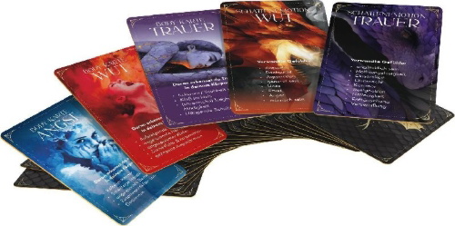 Buchcover und Innenansicht für das Buch: Shadow Work - Ride your Dragon! Dein Starterkit mit Buch und 33 Karten