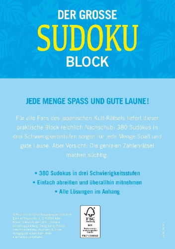 Buchcover und Innenansicht für das Buch: Der große Sudoku Block Band 1