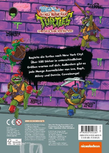 Buchcover und Innenansicht für das Buch: Tales of the Teenage Mutant Ninja Turtles: Mein superstarker Sticker- und Malspaß
