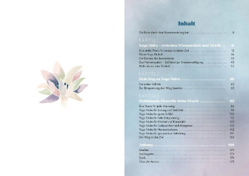 Buchcover und Innenansicht für das Buch: Yoga Nidra - die Kunst der tiefen Entspannung