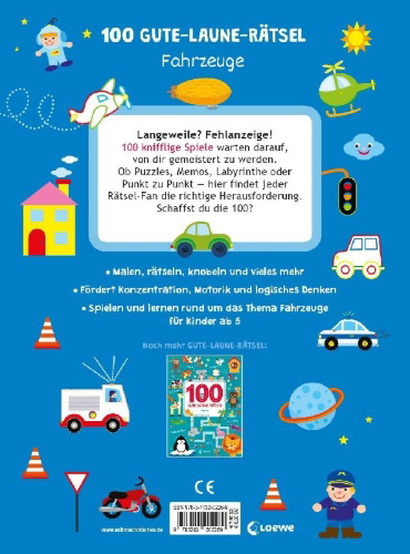 Buchcover und Innenansicht für das Buch: 100 Jeux Amusants: Les véhicules
