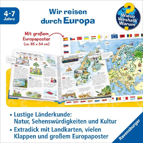 Buchcover und Innenansicht für das Buch: Wieso? Weshalb? Warum?: Mein erster Europa-Atlas