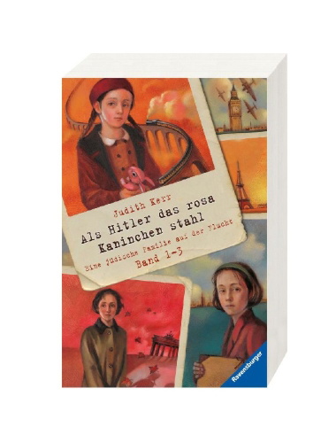 Buchcover und Innenansicht für das Buch: When Hitler Stole Pink Rabbit (Als Hitler das rosa Kaninchen stahl), The other way round (Warten bis der Frieden kommt), A Small person for away (Eine Art Familientreffen)