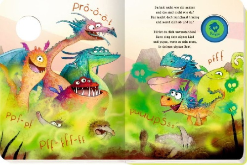 Buchcover und Innenansicht für das Buch: Furzipups, der Knatterdrache