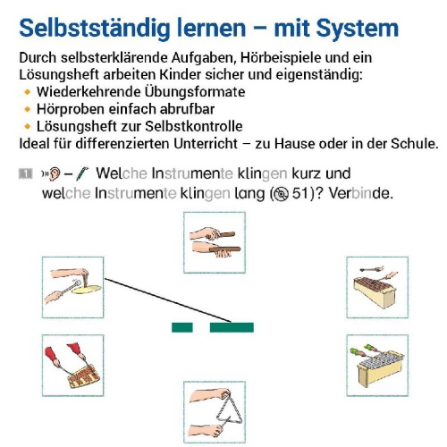 Buchcover und Innenansicht für das Buch: Das Übungsheft Musik 1/2