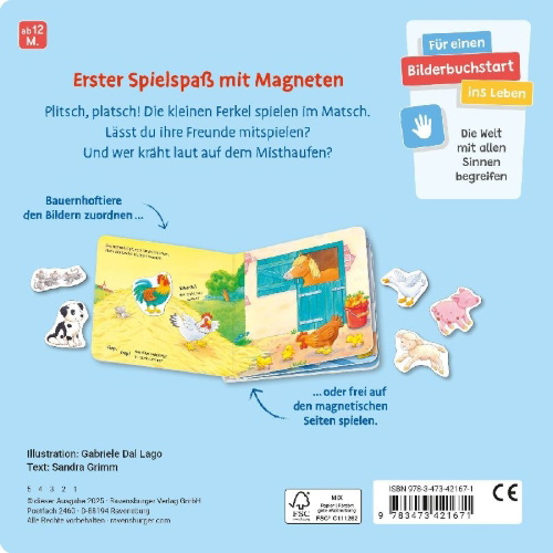 Buchcover und Innenansicht für das Buch: Mein erstes Magnetbuch - Wer spielt mit wem? Bauernhoftiere