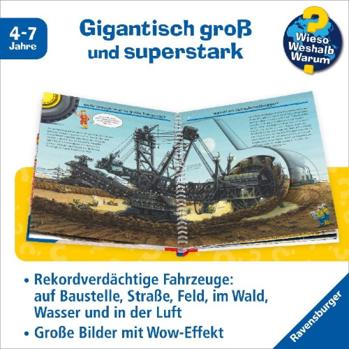 Buchcover und Innenansicht für das Buch: Wieso? Weshalb? Warum?, Band 6: Wir entdecken die Riesenfahrzeuge