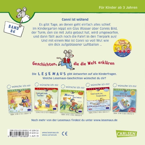 Buchcover und Innenansicht für das Buch: LESEMAUS 86: Conni ist wütend