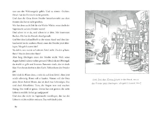 Buchcover und Innenansicht für das Buch: 'Oma', schreit der Frieder, 'ich hab meine Lehrerin lieber!'