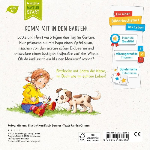 Buchcover und Innenansicht für das Buch: Lotta entdeckt die Welt: Im Garten