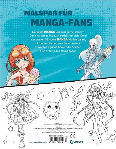 Buchcover und Innenansicht für das Buch: Manga Colouring Book