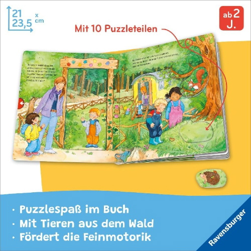 Buchcover und Innenansicht für das Buch: Mein großes Puzzle-Spielbuch - Wald