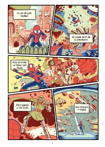 Buchcover und Innenansicht für das Buch: Spider-Man: Cosmic Chaos! - A Mighty Marvel Team-Up