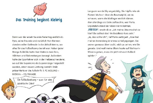 Buchcover und Innenansicht für das Buch: Die Superkicker - Das Duell der Fußball-Helden