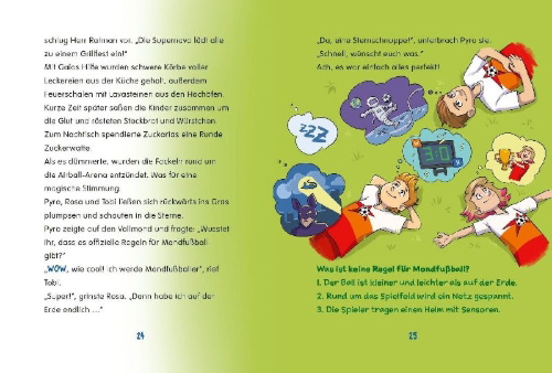 Buchcover und Innenansicht für das Buch: Die Superkicker - Das Duell der Fußball-Helden
