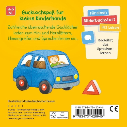 Buchcover und Innenansicht für das Buch: Mein Gucklochbuch: Erste Fahrzeuge
