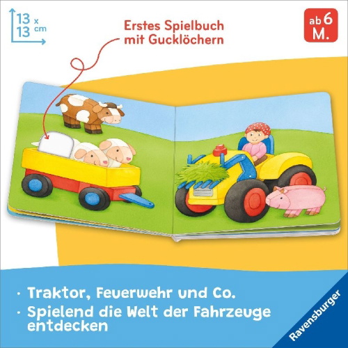 Buchcover und Innenansicht für das Buch: Mein Gucklochbuch: Erste Fahrzeuge