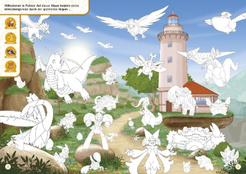 Buchcover und Innenansicht für das Buch: Pokémon - Mes coloriages cherche-et-trouve - Bienvenue à Paldea