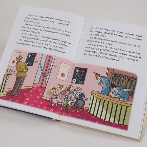 Buchcover und Innenansicht für das Buch: Ella teatterissa