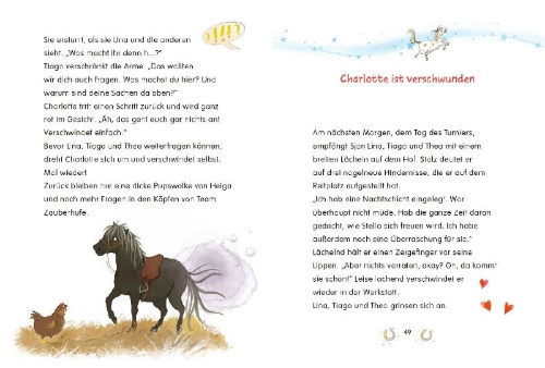 Buchcover und Innenansicht für das Buch: Zauberhufe - Unser magischer Ponyhof - Pony-Turnier mit Hindernissen