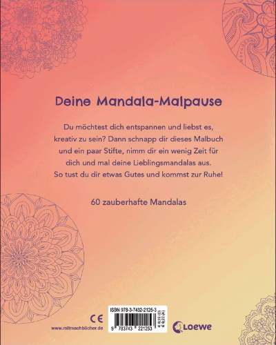 Buchcover und Innenansicht für das Buch: Harmonie und Entspannung mit Mandalas