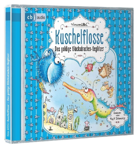 Buchcover und Innenansicht für das Buch: Kuschelflosse - Das goldige Glücksdrachen-Geglitzer