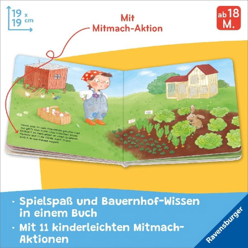 Buchcover und Innenansicht für das Buch: Fahr mit dem Traktor! Mein Bauernhof-Mitmachbuch