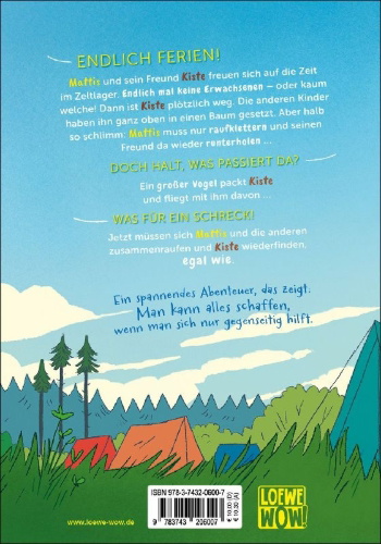 Buchcover und Innenansicht für das Buch: Mattis und Kiste (Band 1) - Abenteuer im Ferienlager
