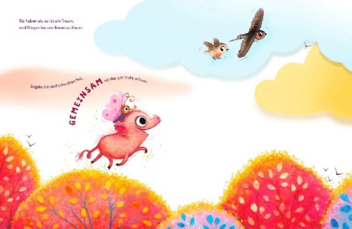 Buchcover und Innenansicht für das Buch: Rosalein Schmetterschwein will fliegen