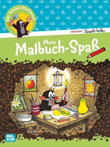 Buchcover und Innenansicht für das Buch: Der kleine Maulwurf: Mein Malbuch-Spaß
