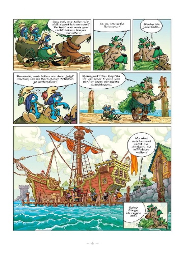 Buchcover und Innenansicht für das Buch: Die Schlümpfe und das verlorene Dorf. Band 6