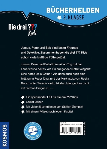 Buchcover und Innenansicht für das Buch: Die drei ??? Kids, Bücherhelden 2. Klasse, Feuerwehr-Alarm