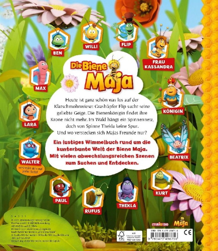 Buchcover und Innenansicht für das Buch: Die Biene Maja: Mein wimmeliger Suchspaß