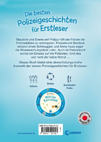Buchcover und Innenansicht für das Buch: Leselöwen - Die besten Polizeigeschichten für Erstleser