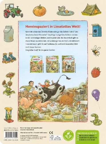 Buchcover und Innenansicht für das Buch: Kommt mit auf Lieselottes Bauernhof!