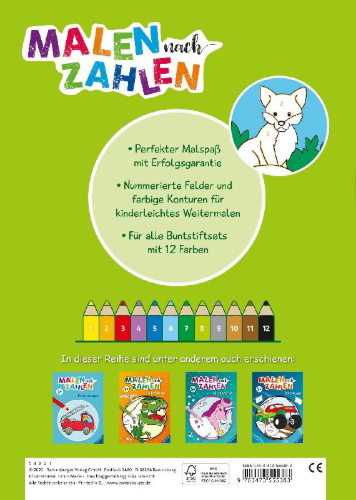 Buchcover und Innenansicht für das Buch: Malen nach Zahlen ab 3: Tiere