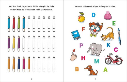 Buchcover und Innenansicht für das Buch: Mein Schulstart-Rätselbuch