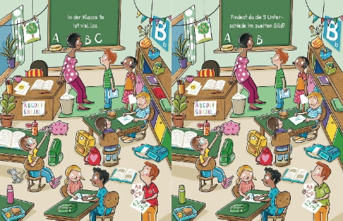 Buchcover und Innenansicht für das Buch: Mein Schulstart-Rätselbuch
