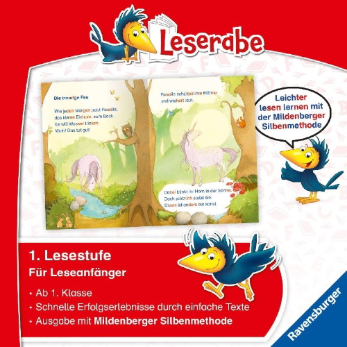 Buchcover und Innenansicht für das Buch: Fee Federleicht und das Einhorn - Leserabe ab 1. Klasse - Erstlesebuch für Kinder ab 6 Jahren (mit Mildenberger Silbenmethode)