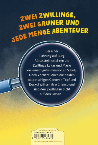 Buchcover und Innenansicht für das Buch: Die Jagd nach dem magischen Detektivkoffer, Band 4: Achtung, Raubritter!