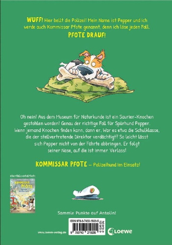 Buchcover und Innenansicht für das Buch: Kommissar Pfote (Band 9) - Tatort Dino-Museum