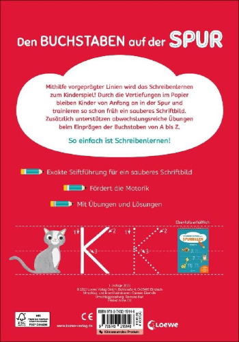 Buchcover und Innenansicht für das Buch: Schreiben lernen mit Spurrillen - Buchstaben