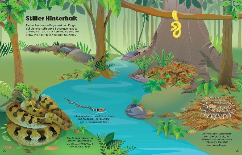 Buchcover und Innenansicht für das Buch: Die große Sticker-Tierwelt: Reptilien