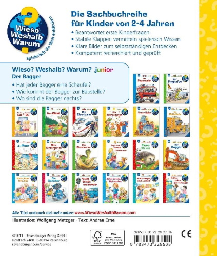 Buchcover und Innenansicht für das Buch: Wieso? Weshalb? Warum? junior, Band 38: Der Bagger